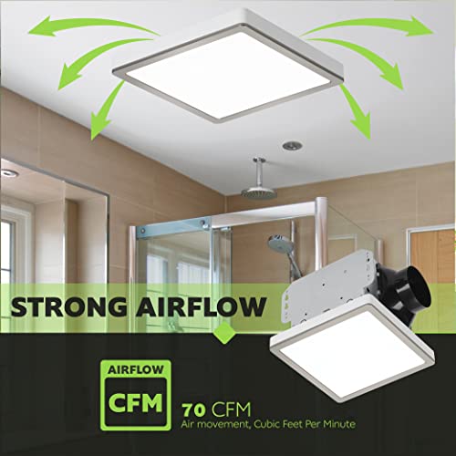 Homewerks 7105-10 Bathroom Fan Integrated LED Light Ceiling Mount Exhaust Ventilation Ultra Quiet 1.0 Sones 70 CFM, Decorative Brushed Nickel Magnetic Trim - color: 70 CFM Brushed Nickel