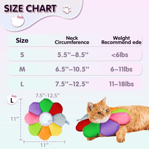 ANWA Waterproof Cat Cone Collar Soft, Cat Donut Collar After Surgery | Wavy Edges for Longer Protection, Waterproof Fabric, Adjustable Drawsting, Rainbow, Large - color: Rainbow, size: Large