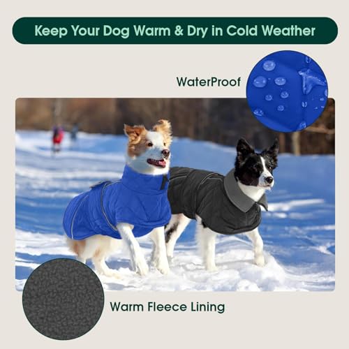 Kuoser Dog Coat Thermal Fleece Lined Dog Jacket, Adjustable Hook & Loop Dogs Coats for Medium Dogs Windproof Reflective Puppy Snow Jackets Pet Cold Weather Clothes with Harness Hole, Blue, M - color: Blue, size: Medium (Chest: 42 - 52CM / 16.53" - 20.47")