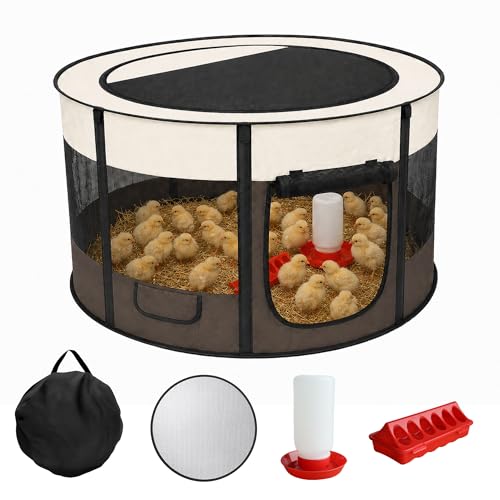Large Chicken Brooder Box- Chick Starter Kit Includes Pop Up Chicken Playpen Tent, Waterproof Mat, Chick Feeder and Waterer, Portable Chicken Brooding Pen Up to 20 Chicks,Quail,Duck for Indoor Outdoor