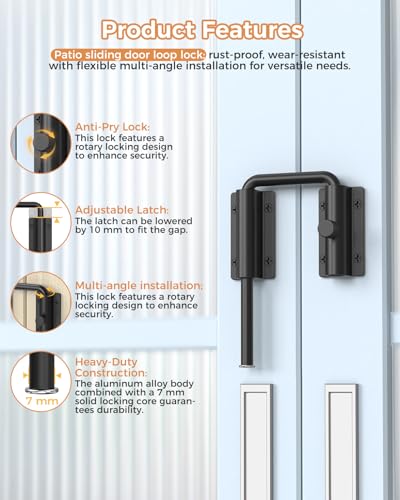 Sliding Door Loop Lock, Multi-Angle Barn Door Lock, Black-4 PCS | Aluminum Alloy, U-Shaped Loop Latch for French/Fences/Windows/Screen/Patio Sliding Doors - color: Black-4 PCS