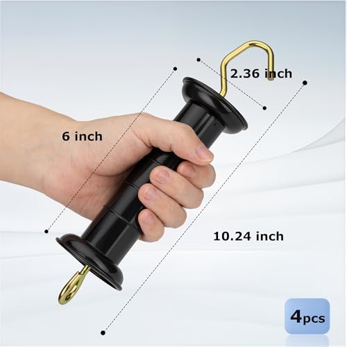 4 Pcs Electric Fence Gate Handle, Gate Handle Insulators with Spring, Outdoor Black Stainless Steel Plastic Handle, Gate Connector, Electric Fence Wire Handle