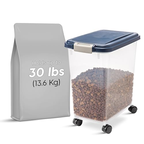 IRIS USA Dog Food Storage Container, Up to 30 lbs, Navy, Made in USA | Wheels for Mobility, Airtight Seal, BPA-Free, Best for Bird Seed, Cat food, Cat Litter, Chicken Feed, Pellets - color: Navy, size: 30 lbs
