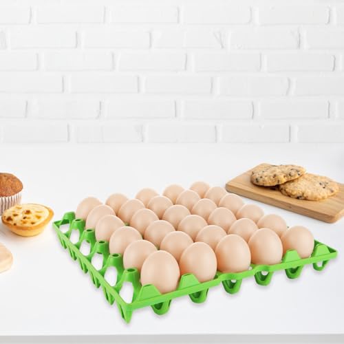 DAJAVE 12 Pack Plastic Egg Tray, Egg Crates 30-Eggs Flats for Home Chicken Farmers, Stackable Eggs Cartons Flats for Packing, Storage, Shipping Fresh (Green) - color: Green