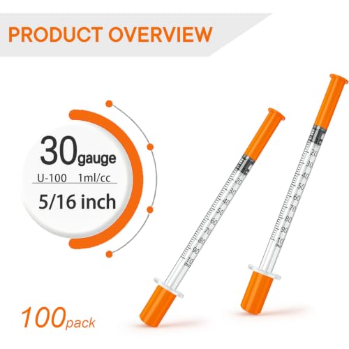 U-100 30 Gauge 5/16 Inch 1cc Syringe, Lab Syringes, Individually Packed, PACK 100. - size: 1ml-30G5/16"-100