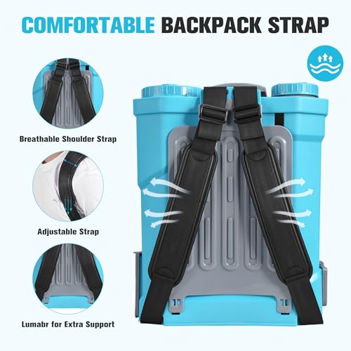 ONEVAN Battery Powered Backpack Sprayer 5.3 Gallon with 2X3.0A Batteries | 0-100 PSI Adjustable Pressure, Up to 41" Extends Telescopic, Sprayer up to 20 Tank, 5 Nozzles, Build-In Mixing System