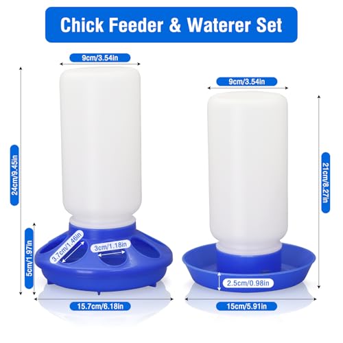 Chick Feeder and Waterer Set No Waste Automatic Chicken Feeder and 1L Waterer for Baby Chicks, Ducks, and Quail – Brooder Starter Kit (Blue) - color: Blue