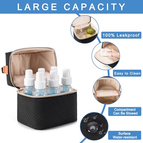 Breastmilk Cooler Bag with Ice Pack & Mat Fit 6 Bottles Up to 9 Ounce, Breast Milk Pump Cooler Bag for Moms Daycare,Work&Travel, Black - color: black
