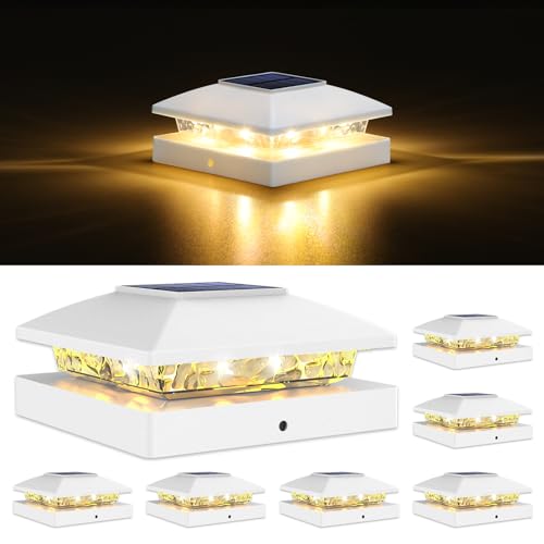 VOLISUN 4x4 Solar Post Cap Lights, 6 Pack White Waterproof Fence Lights | Waterproof solar lights fit wooden & vinyl 4x4 posts, warm white illumination for garden, patio and porch outdoor decor - color: White, size: 6 Pack