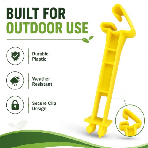 T Post Insulators 100 Pack, 5 inch Yellow Electric Fence Wire Clips | UV-resistant plastic, snap-on fit, holds fence wire away from metal T-posts for farm, ranch, pasture and garden fencing