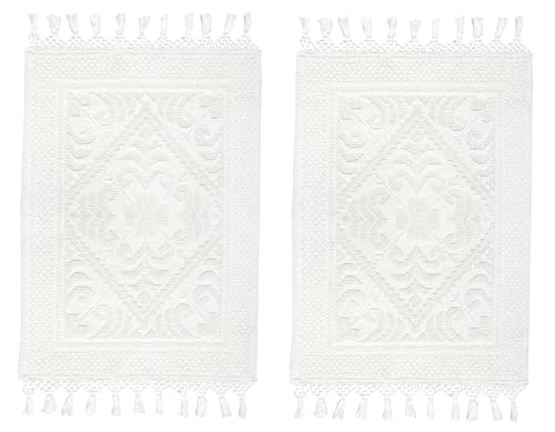 COTTON CRAFT Woven Area Rug - 2 Pack White Jacquard Dhurrie with Fringe | Boho Farmhouse Rustic Textured Cotton Throw Rug - Washable Accent Mat for Bedroom Living Room Entryway Nursery - 20x32 - color: White - 2 Pack, size: 1'8" x 2'8" (Rectangular)