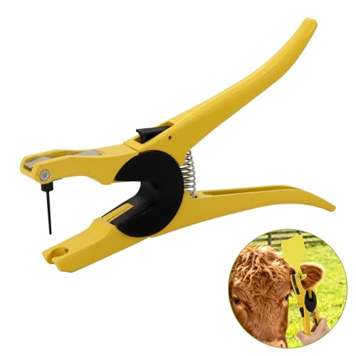 Cattle Ear Tags Pliers,Aluminum Alloy Livestock Applicator Tool | Z Ear Tagger Clamp for Cow Pig Sheep Goat Horse ,Labor-Saving Spring Snap-Lock with Stainless Steel Needle for Easy Load - color: Yellow