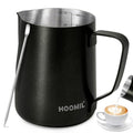 HOOMIL Milk Frothing Pitcher, 12oz/20oz/32oz 304 Stainless Steel | Steaming Pitcher with Clear Scale, Barista Milk Frother Cup Jug for Espresso Machine Coffee Cappuccino Latte Art - 32oz - color: Matte Black, size: 32 Ounces