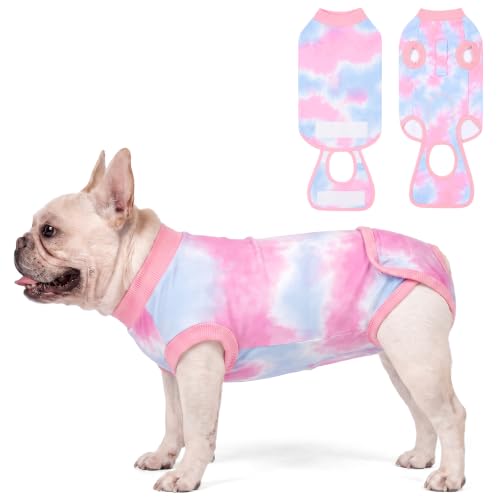 cyeollo Dog Surgery Recovery Suit, Surgical Onesie for Female & Male Dogs | Prevents Licking, Cone Alternative, Ideal After Spay & Neuter, Protects Surgical Wounds, Easy Potty Access, 4-Way Stretch - color: Pink Tie Dye, size: X-Small (Back: 9"-11")