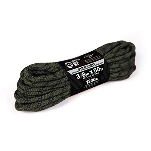 Atwood Rope MFG 3/8” inch 50ft Braided Utility Rope. Camouflage, 50ft Made in USA, Lightweight Strong Versatile Rope for Camping, Survival, DIY, Knot Tying