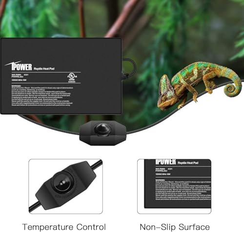 iPower 8 by 12-Inch Reptile Heat Mat with Temperature Adjustment, LCD Digital Aquarium Thermometer, Terrarium Heating Pad for Reptiles & Amphibians - size: 8 X 12 Inch, style: Pad with Adjust Knob+ Thermometer