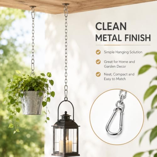 3 Pack 304 Stainless Steel Chains with 6 M4 Carabiners, 2mm x 3m (9.84ft) | Metal Chain Link Set, Small Chain for Hanging Bird Feeders, Planters, Camping, DIY, Anchor Chain, Silver - size: 3m-3pcs-2mm