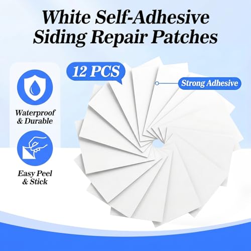MAQIHAN 12 Pcs Vinyl Siding Repair Kit - White PVC Patch for Exterior Wall | House Siding Hole Cover for Mobile Home Skirting Panels, Fence Repair, Outdoor Wall Patches and DIY Maintenance