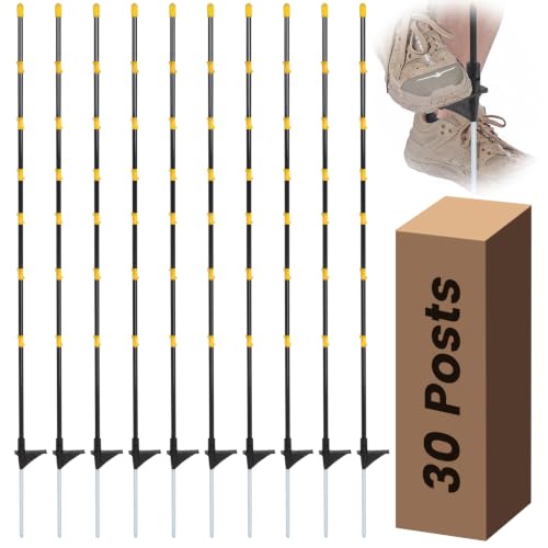 30 PCS Electric Fence Posts, 3/8" x 57" Step in Fence Post, Black | 7 Wire Clips, Metal Ground Spikes, Easy Step-in Fiberglass Fence Posts for Temporary Electric Fencing, Farm Livestock, Garden - size: 57Inch-30PCS
