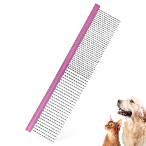 HOP Purple Large Pet Stainless Steel Comb for Dogs&Cats 7.44in/18.9cm | 2-in-1 Fine&Wide Tooth,Dematting Com for Dogs&Cats,Flea Comb,Pet Grooming Tool,Remove Loose Hair Knots Tangles Dirt