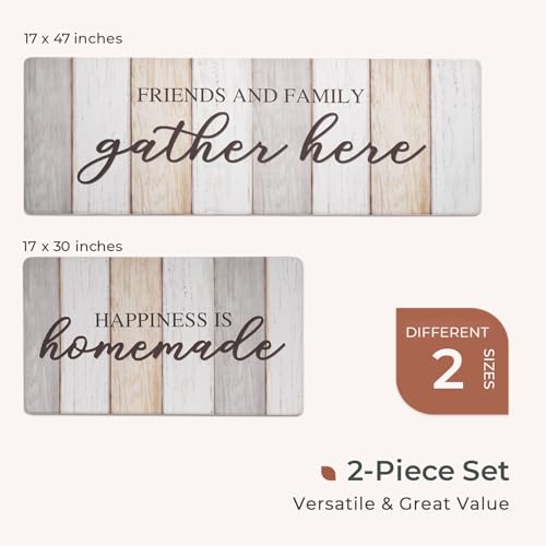 FRESHMINT Anti Fatigue Kitchen Mats for Floor 2 Piece Set Waterproof & Non-Skid Traditional Farmhouse Kitchen Rugs Standing Cushion Comfort Kitchen Runner,17x30+17x47 - color: Happiness Homemade