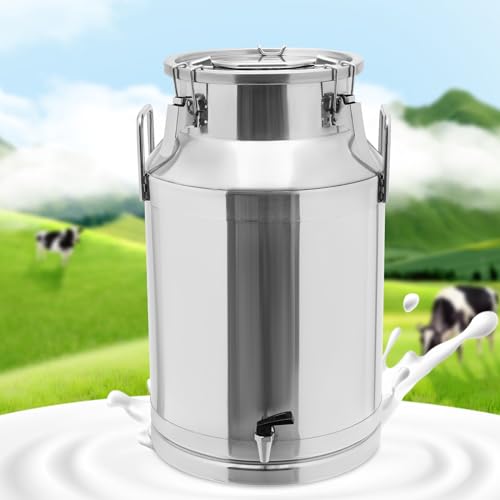 Stainless Steel Food Grade Milk Can, 40L Milk Transport Bucket Wine Pail Sealed Oil Storage Metal Water Beverage Drink Dispenser Handle Liquid Container with faucet for Old Vinegar, Honey (40L) - size: 40L