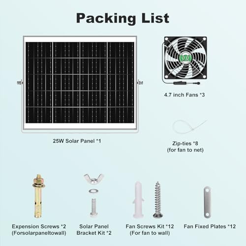 Solar Greenhouse Fan 3 Kit, 30W Large Solar Powered Exhaust and Intake Fan Outdoor Waterproof, Strong Airflow, 16.5ft Cord, for Chicken Coop Shed Air Ventilation and Circulation, No Battery - size: 5" Fan 3 Kit