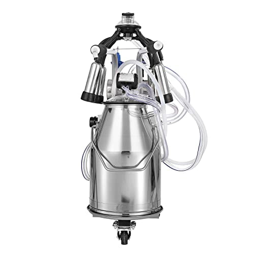 VEVOR Electric Cow Milking Machine 6.6 Gal/25 L Milker 304 Stainless Steel | Automatic Pulsation Vacuum, Portable Milker with Food-Grade Silicone Cups and Tubes, Adjustable Pressure - size: 25 L