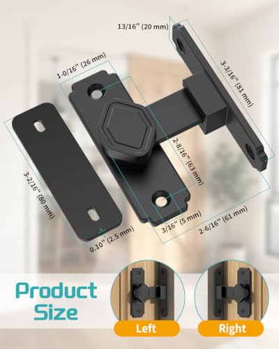 90 Degree Barn Door Latch with Thickened Spacer for Barn, Cabinet | Flip sliding door lock, security gate latches, aluminum alloy, for bathroom, screen, fence, sliding door - color: Black