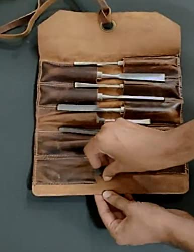 Leather Tool Roll Up Pouch - Leather Tool Wrench Roll/Chisel Bag by Rustic Town | Fit Carving & Hand Tools up to 9 inches, Compact Carry for Woodworkers, Electricians and DIY Projects, Secure Tie Closure