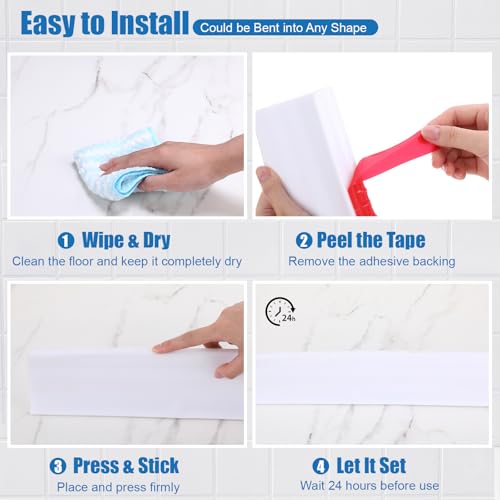 3.94" High Shower Threshold Water Dam for Bathroom, Kitchen | 78 Inch Silicone Shower Water Barrier, White Collapsible Shower Water Guard, Wet and Dry Separation Bathroom Floor Kitchen - size: 3.94", style: Classic