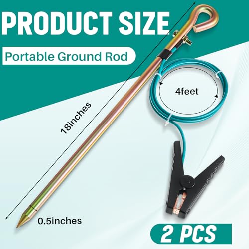 Tellegloww 2 Pcs Portable Ground Rod Grounding Rod with 4ft Grounding Wire 12AWG and Clip Grounding Pin Electric Fence Ground Rod for Antennas Satellite Dishes Generator(Crocodile Clip) - style: Crocodile Clip