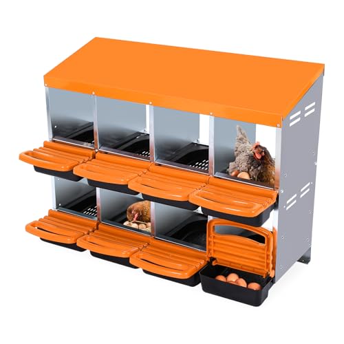 Chicken Nesting Box, Nesting Boxes for Chickens, 8 Compartments Chicken Laying Boxes with Lid Cover, Roll Away Nesting Box for Chickens Laying Egg to Protect Eggs, Orange