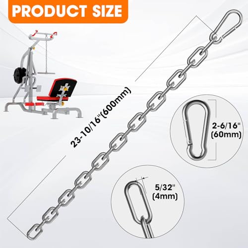Gate Chain Lock, 23.6 Inch Chain Fence Gate Latch, Silver Dia 4mm-2Pcs | Outdoor Hardware Lock Chain with Carabiner for Yards, Pet Cages, Horse Goat Dog Stall Barn and Fence Gates - color: Silver Dia 4mm-2Pcs