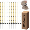 80 PCS Electric Fence Posts, 3/8" x 50" Step in Fence Post | 6 Wire Clips, Metal Ground Spikes, Easy Step-in Fiberglass Fence Posts for Temporary Electric Fencing, Farm Livestock, Garden - size: 50Inch-80PCS