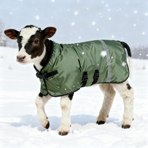 2pcs All-Weather Calf Blanket with Fleece Lining & Windproof Shell - Versatile Goat Blankets for Winter and Durable Sheep Blanket with Full Belly Coverage (Green 2pcs) - color: Green