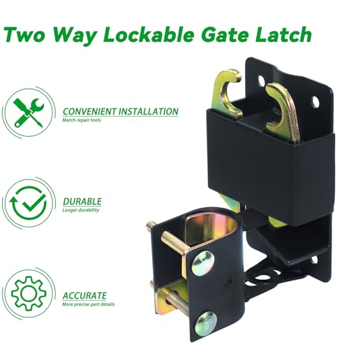 Upgraded 2 Pack 5 inch Black S16100700 Two Way Lockable Gate Latch | Include 4-Digit Combination Lock and Screwdriver for Farm Gate Latch, Metal Gates with 1-1/4" to 1-1/2" Diameter Tubes - color: A02 2xLockable Gate Latch for 1-1/4 to 1-1/2 Tubes