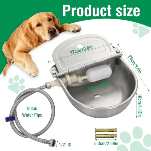Stainless Steel Automatic Livestock Waterer with Float Valve & Water Hose | Self Filling Automatic Animal Drinking Water Bowl, Wall Mounted for Dogs,Horse,Calf,Chicken,Goat Livestock Animal Drinking