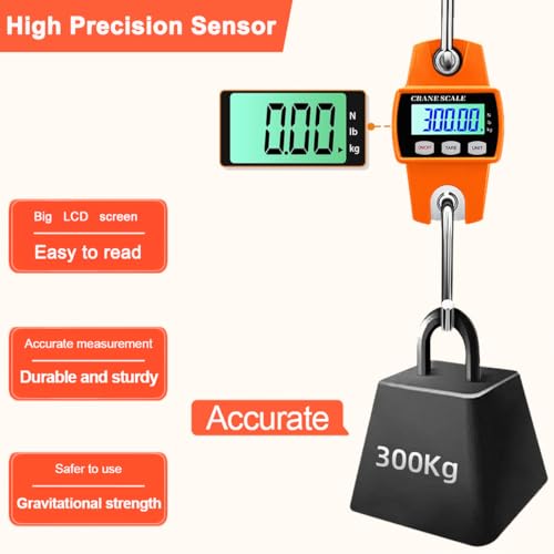 660lb/300kg Digital Crane Scale - Compact LCD Handheld Hanging Scale for Garage, Farm, Hunting, Fishing & More (300kg/orange) - color: 300kg/orange