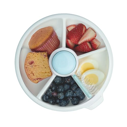 GoBe Kids Large Snack Spinner Slide Bundle with Hand Strap and Sticker Sheet - Reusable Snack Container with 4 Compartment Dispenser and Lid | BPA/PVC Free | Dishwasher Safe | No Spill - Macaron Blue - color: Macaron Blue, size: Large - Slide