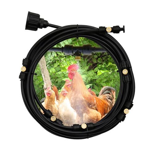 Chicken Coop Misting Cooling System,Misting Hose for Patio with 26FT Misting Line + 8Mist Nozzles +3/4" Adapter& T-Joints Perfect for Cooling Chicken Coops During Summer