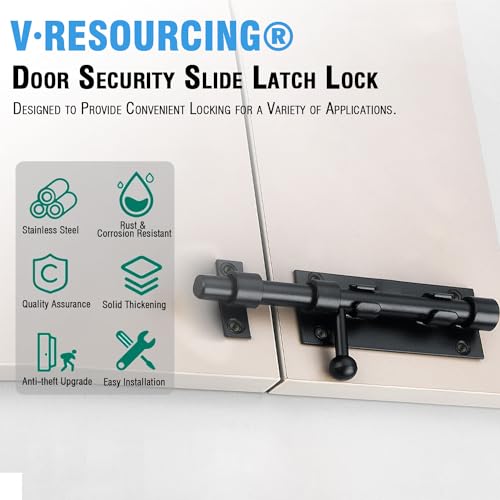 Slide Bolt Gate Latch, 4.9 Inch Heavy Duty Solid Stainless Steel Bolts Latches,for Fence, Yard Doors, Garages, Bedrooms, Cupboards and Window (2 Pack, Black) - color: 4.9" Slide Latch - 2 Pack