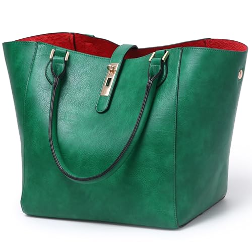 sqlp Large Work Tote Bag for Women Big Bucket Purses Designer Handbags - color: Emerald Green
