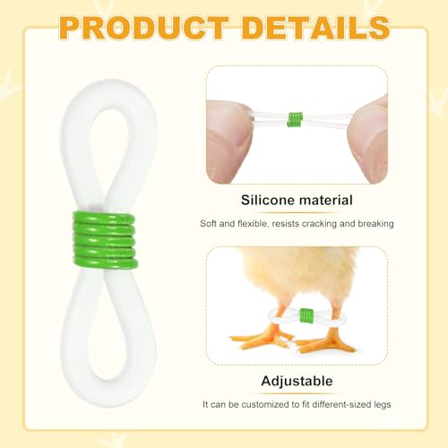 M METERXITY 100-Pack Adjustable Chick Leg Bands, 0.79" x 0.2" Silicone Chicken Leg Brace for Chicks/Ducks/Birds [Green] Poultry Leg Bands - color: Green