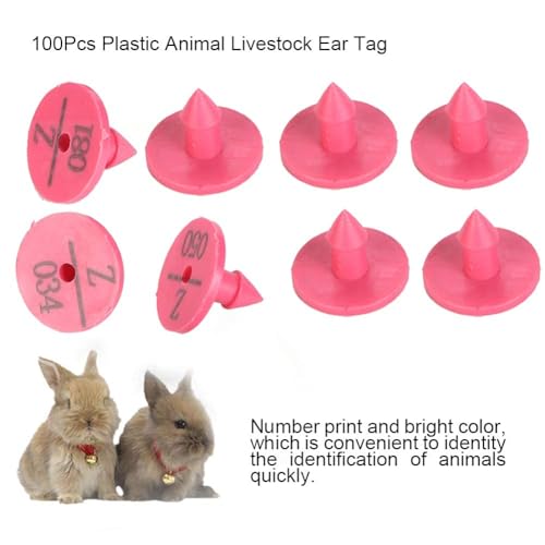 Fdit Plastic Animal Ear Numbered ID Marker for Rabbit Dog Rose Red Lightweight Round 0.7 x 0.7 x 0.5 in 100 100 Buttons