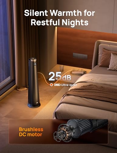 DREO Space Heater Large Room, 120° Oscillation, 30" Heaters with Remote | Adjustable Thermostat, 5 Heat & 3 Fan levels, 8 Safety Protection, ECO Mode, 1-12H Timer, 25dB Quiet Heater for Office, Gold - color: Gold