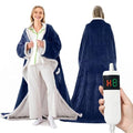 Wearable Heated Blanket With Sleeves & Foot Pocket, Heated Throw Blankets Fast Heating Blanket With 10 Heat Settings Auto Shut Off Over-Heat Protection-Warm Gift, Machine Washable, 52”*72”+18” - color: Navy
