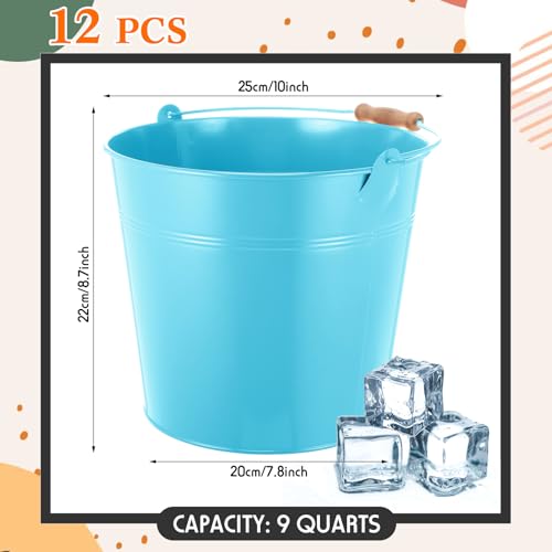 Didaey 12 Pcs 9 Quart Large Galvanized Metal Buckets with Handle Inch Heavy Duty Stainless Steel Pails Round Pail for Party Wedding, Crafts, Utensils, Table Centerpieces (Multicolor) - color: Multicolor