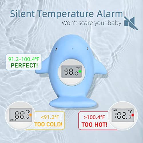 Baby Bath Tub Thermometer - Bathtub Water Thermometer with Room Temperature - Safety Floating Whale Bathtub Toy - New Upgraded Mute Flashing Alert, Gift for Mom Newborn Infant