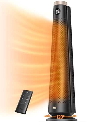DREO Space Heater Large Room, 120° Oscillation, 30" Heaters with Remote | Adjustable Thermostat, 5 Heat & 3 Fan levels, 8 Safety Protection, ECO Mode, 1-12H Timer, 25dB Quiet Heater for Office, Gold - color: Gold
